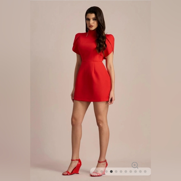 NWT Sunfere Adela Cut-out Bowknot Mini Dress, red, no bow - Picture 3 of 11